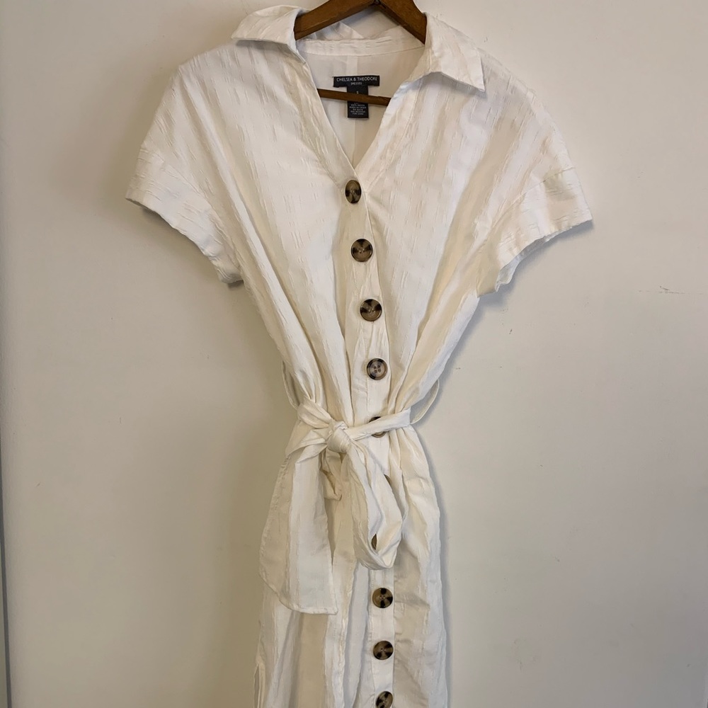 Chelsea & Theodore white button down midi dress